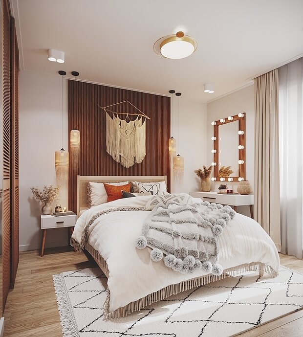 Фотография: Спальня в стиле Современный, Эклектика, Бохо, Квартира, Проект недели, Москва, 3 комнаты, 60-90 метров, KSInteriors – фото на INMYROOM
