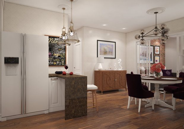 Фотография: Кухня и столовая в стиле Прованс и Кантри, Лофт, Современный, Квартира, Проект недели, Москва, Студия 3.14, Тимур Абдрахманов, Ирина Леготкина, новостройка, Монолитный дом, 3 комнаты, 60-90 метров – фото на INMYROOM