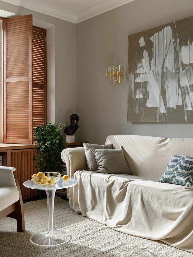 Фотография: Гостиная в стиле Современный, Эклектика, Эко, Классический, Квартира, Проект недели, Санкт-Петербург, Сталинка, 40-60 метров, Александра Якущенко – фото на INMYROOM