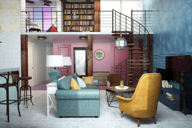 Фото из портфолио Двухуровневая квартира с мансардным этажом для молодой пары – фотографии дизайна интерьеров на INMYROOM