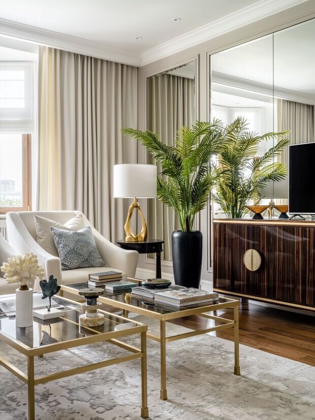 Фотография: Гостиная в стиле Классический, Квартира, Проект дня, Москва, Фрунзенская набережная, Сталинка, 4 и больше, Более 90 метров, Виктория Власова, неоклассика с элементами современного – фото на INMYROOM