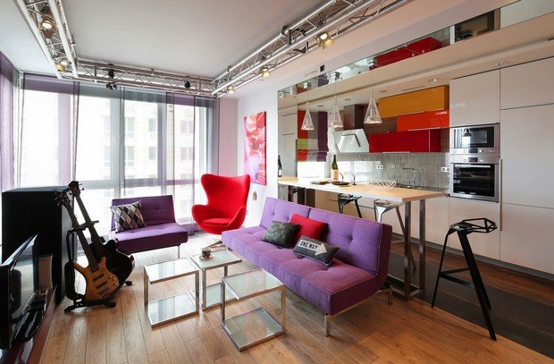 Фотография: Гостиная в стиле Лофт, Современный, Эклектика, Квартира, Проект недели – фото на INMYROOM