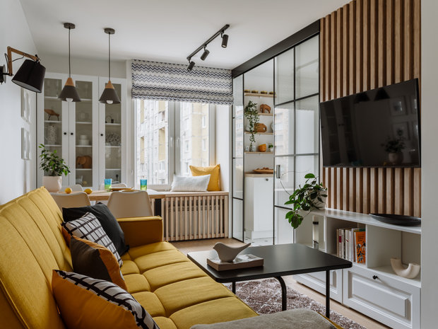 Фотография: Гостиная в стиле Скандинавский, Квартира, Проект недели, Москва, 3 комнаты, 40-60 метров, Carton Group – фото на INMYROOM