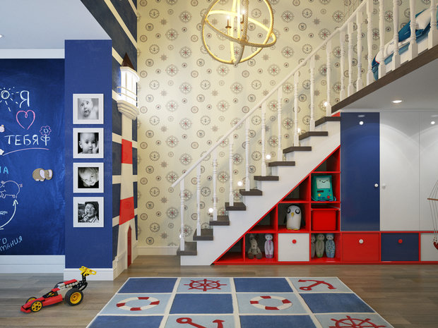 Фото из портфолио Квартира в американском стиле с голубыми кессонами – фотографии дизайна интерьеров на INMYROOM