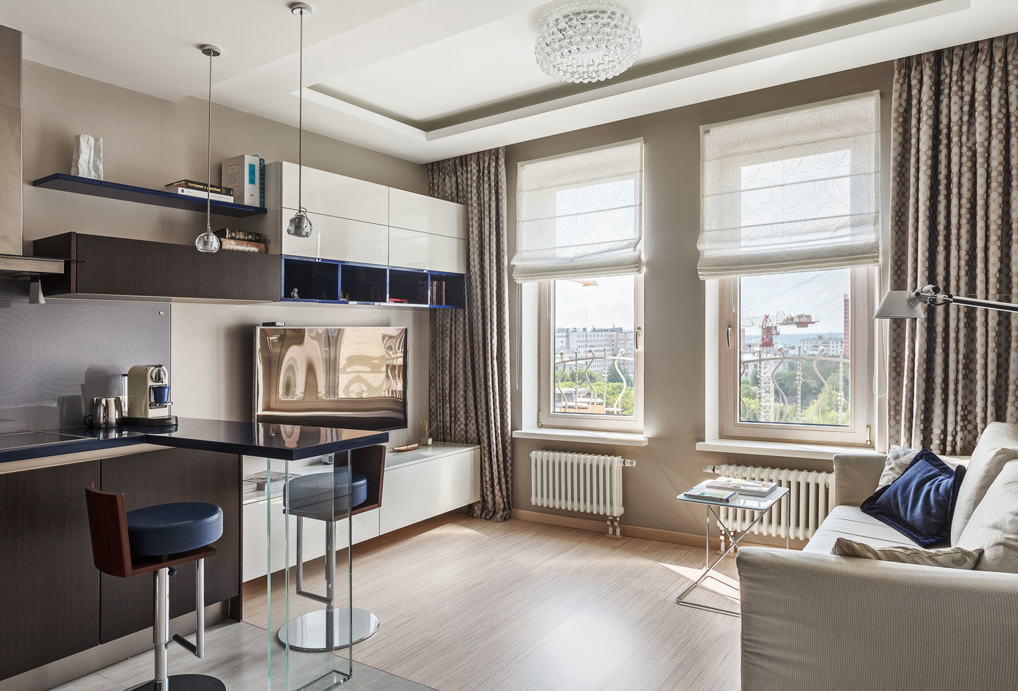 Фотография: Гостиная в стиле Современный, Малогабаритная квартира, Проект недели, Михаил Новинский, Монолитный дом, 1 комната, 40-60 метров, Москав – фото на INMYROOM