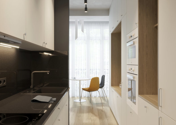 Фотография: Кухня и столовая в стиле Минимализм, Квартира, Студия, Перепланировка, Сочи, Алена Тимонина, Андрей Тимонин, до 40 метров – фото на INMYROOM