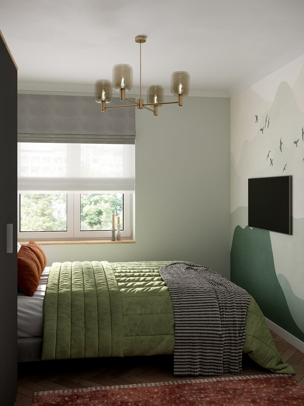 Фотография: Спальня в стиле Современный, Скандинавский, Проект дня, Москва, Ирина Собыленская, Хрущевка, Кирпичный дом, 2 комнаты, до 40 метров, современный с элементами лофта и эко – фото на INMYROOM