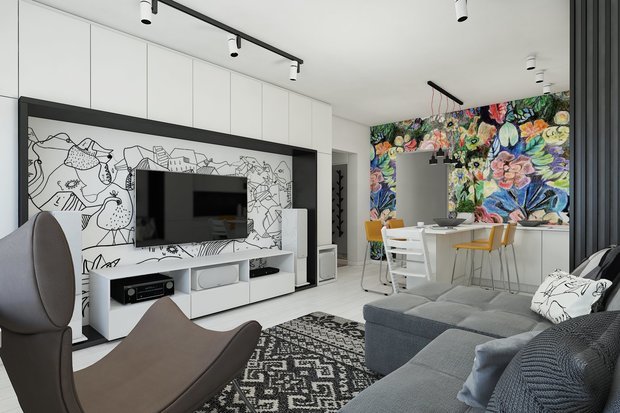 Фотография: Гостиная в стиле Скандинавский, Квартира, Проект недели, Москва, Григорий Лопатка, Юлия Лопатка, ДизайновТочкаРу, новостройка, Монолитный дом, И-155, 2 комнаты, 40-60 метров, 60-90 метров – фото на INMYROOM