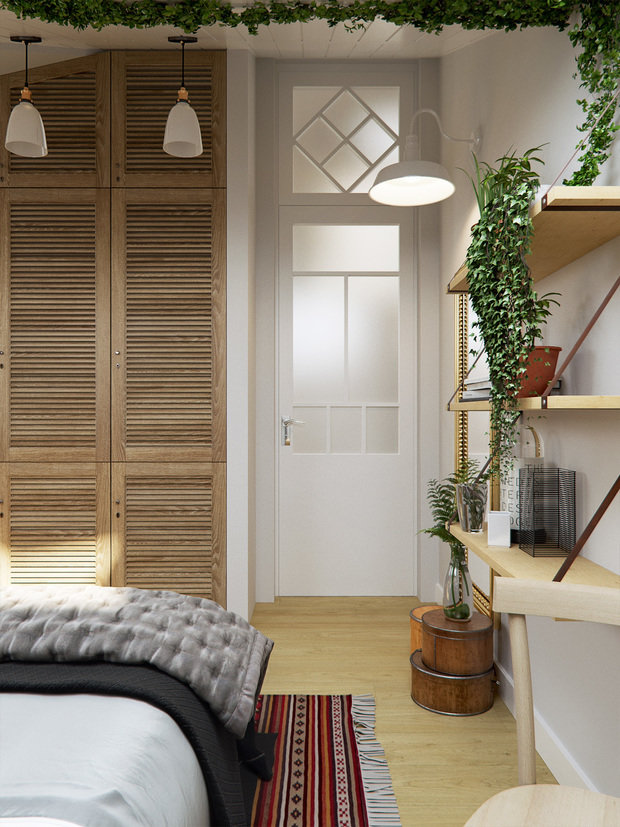 Фотография: Спальня в стиле Эко, Эклектика, Квартира, Проект недели, Красногорск, Московская область, 4 и больше, 60-90 метров, Маргарита Рассказова, КП «Этюд Фэмили Клаб» – фото на INMYROOM