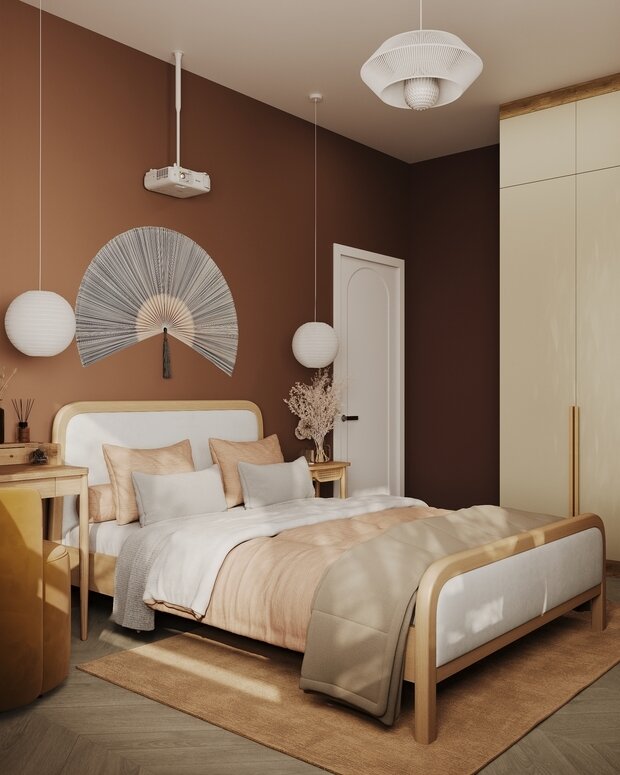 Фотография: Спальня в стиле Современный, Эклектика, Бохо, Квартира, Проект дня, Москва, Монолитный дом, 40-60 метров, ЖК «Holland Park», Гера Остин, Анна Лаковская – фото на INMYROOM