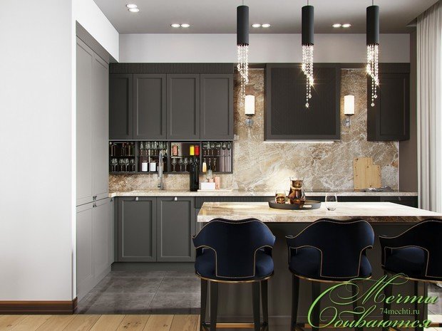 Фото из портфолио Гостиная и кухня в пентхаусе – фотографии дизайна интерьеров на INMYROOM