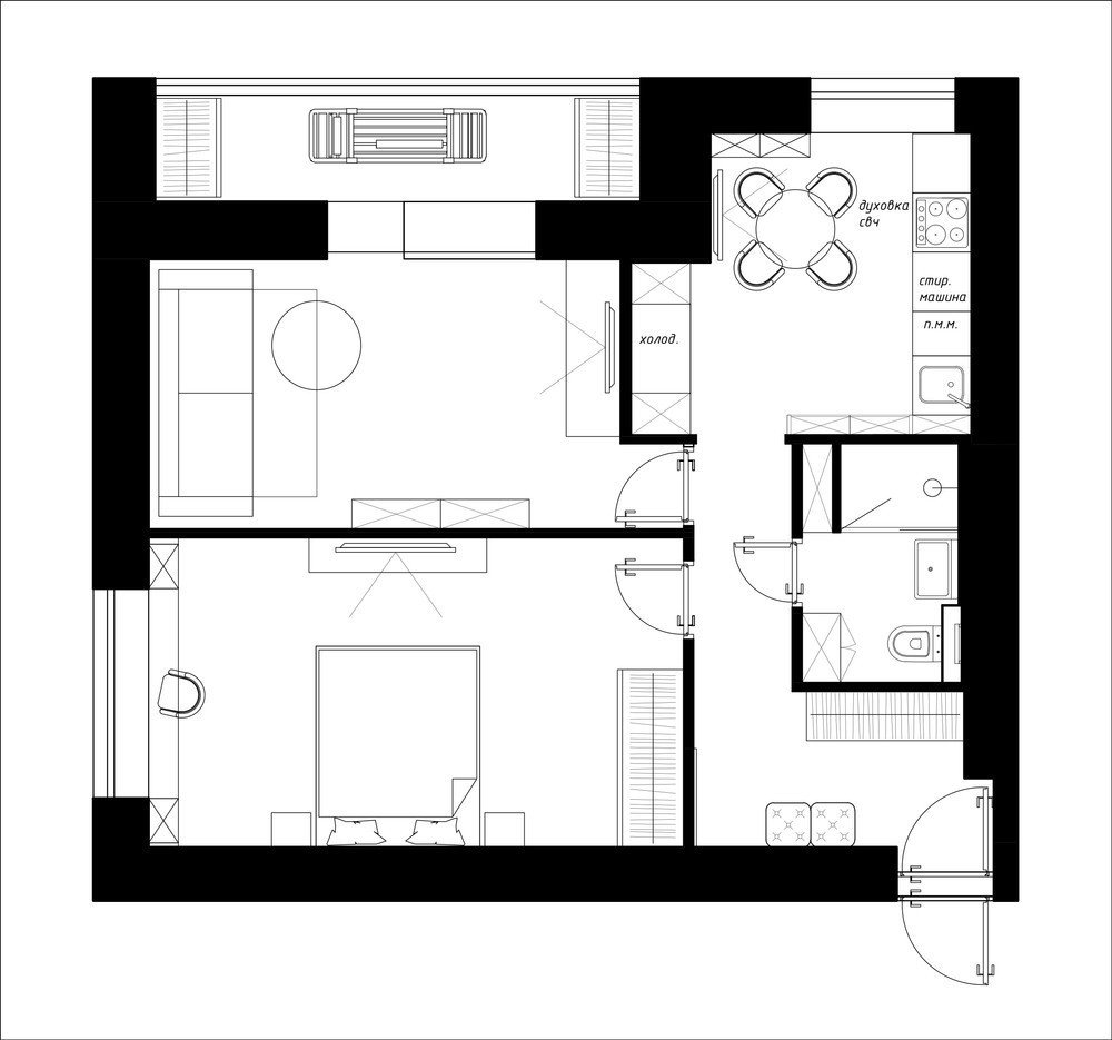 Фотография: Планировки в стиле , Квартира, Перепланировка, Москва, Никита Зуб, Монолитный дом, 2 комнаты, 40-60 метров, планировочная среда – фото на INMYROOM