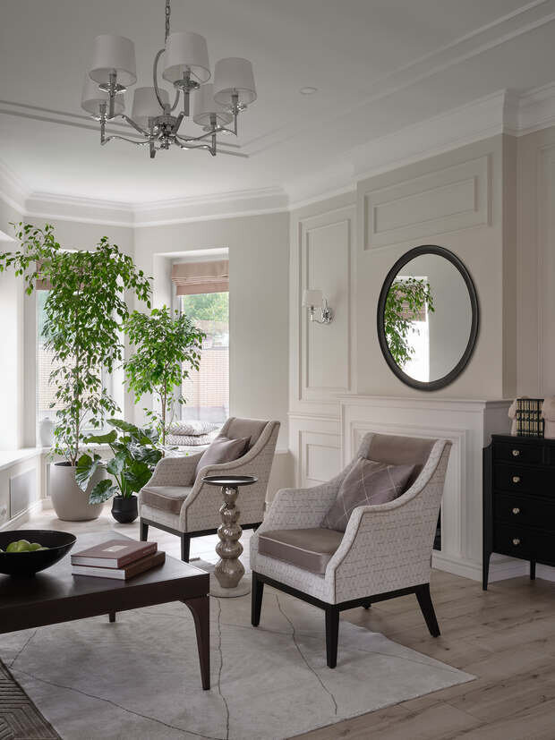 Фотография: Гостиная в стиле Классический, Современный, Дом, Проект дня, Москва, Дом и дача, Блочный дом, 4 и больше, Более 90 метров, классический с современными элементами, Екатерина Бачурина – фото на INMYROOM