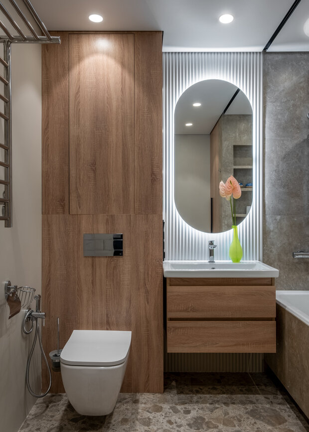 Фотография: Ванная в стиле Современный, Малогабаритная квартира, Квартира, Проект дня, Москва, Кирпичный дом, 3 комнаты, 40-60 метров, II-29, Ольга Филиппова – фото на INMYROOM