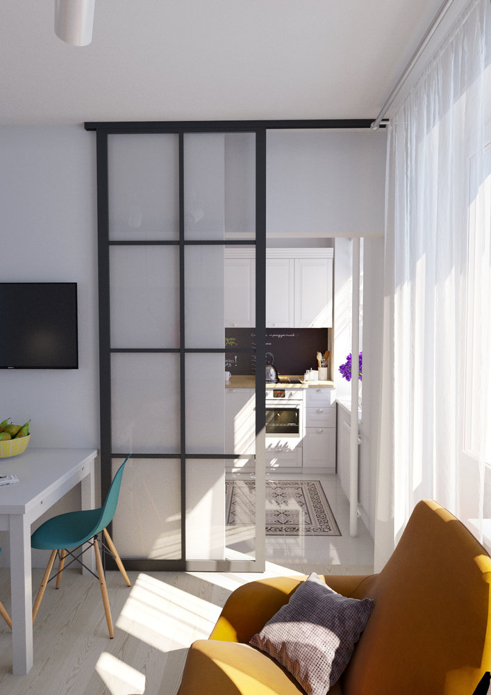 Фотография: в стиле , Скандинавский, Квартира, Проект недели, Москва, ИКЕА, Benjamin Moore, хранение спортивных снарядов, маленькая кухня, кровать-трансформер, Vives, Jielde, хранение вещей в малогабаритке, многофункциональный подиум, как оформить малогабаритку, дизайн маленькой комнаты, обустройство однушки, хранение вещей, система хранения в малогабаритке, перепланировка однушки, дизайн малогабаритки, идеи для малогабаритки, подиум для спальни, дизайн типовой однушки, ArteLamp, скандинавский стиль в интерьере, варианты планировки пространства в однокомнатной квартире, зонирование маленькой комнаты, Елена Ивашкина, «Кухни ЗОВ», Signal, II-28, хранение спортинвентаря – фото на INMYROOM