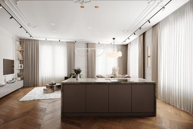 Фото из портфолио Cветлый интерьер в стиле современная классика в ЖК Neva Haus - 177 кв. метров – фотографии дизайна интерьеров на INMYROOM