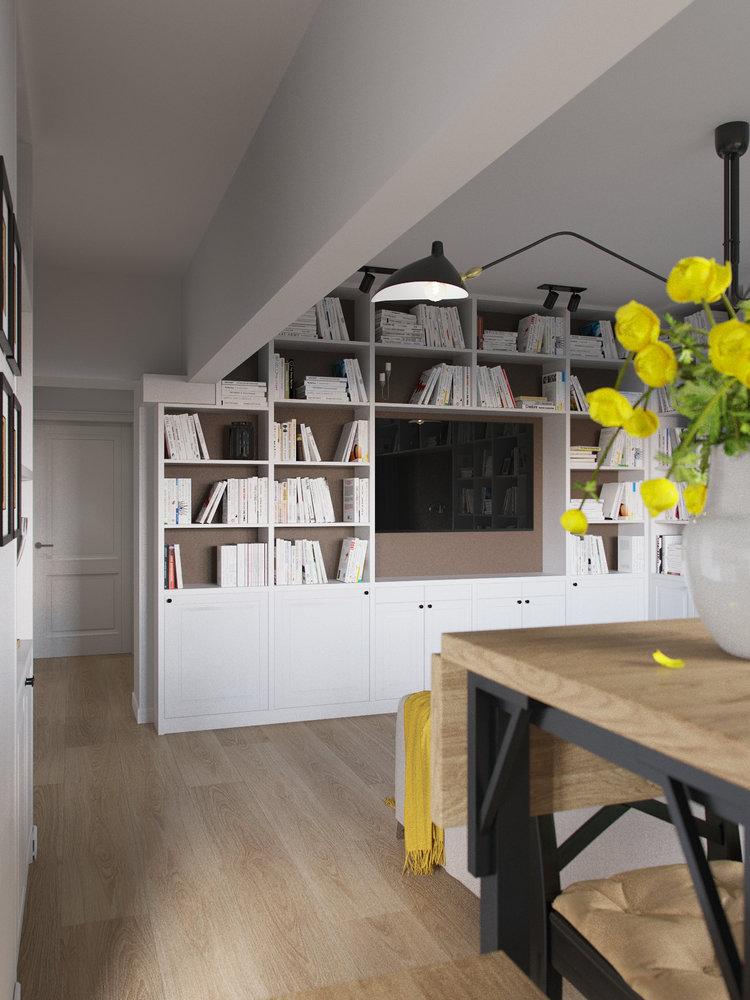 Фотография: Гостиная в стиле Скандинавский, Квартира, Проект недели, Москва, Никита Зуб, Блочный дом, 3 комнаты, Дизайн-студия «Цуккини», 60-90 метров – фото на INMYROOM