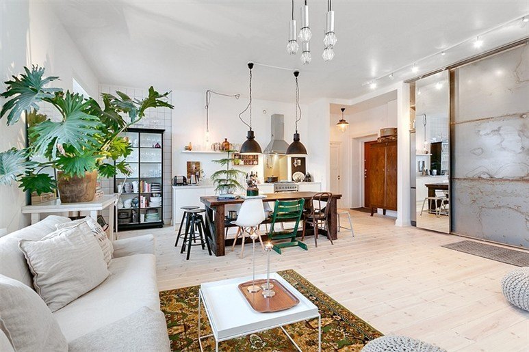 Фотография: Гостиная в стиле Скандинавский, Современный, Декор интерьера, Квартира, Цвет в интерьере, Дома и квартиры, Белый, Индустриальный – фото на INMYROOM