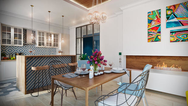 Фотография: Кухня и столовая в стиле Скандинавский, Эклектика, Современный, Квартира, Планировки, Проект недели, Желтый, Синий, Бирюзовый, Химки, Co:Interior, Ирина Цинкер, Полина Старчикова – фото на INMYROOM