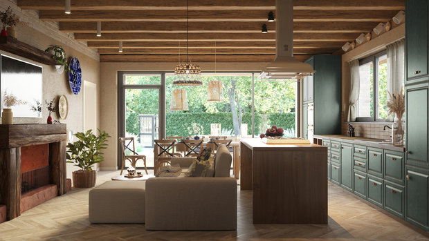 Фотография: Кухня и столовая в стиле Прованс и Кантри, Дом, Проект дня, Дом и дача, 3 комнаты, Более 90 метров, Астраханская область, Николай Рогожников, Антон Сорокин – фото на INMYROOM