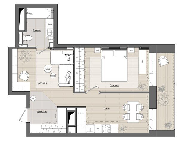 Фотография: Планировки в стиле , Современный, Квартира, Проект дня, Нижний Новгород, 1 комната, 40-60 метров, Любовь Мамошкина – фото на INMYROOM