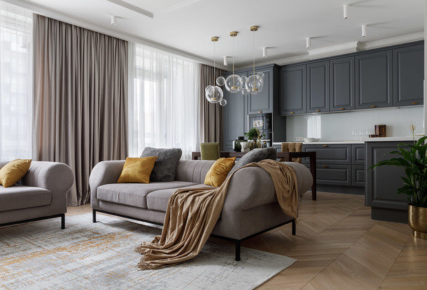 Фотография: Гостиная в стиле Классический, Современный, Квартира, Проект недели, Санкт-Петербург, 3 комнаты, Более 90 метров, Кирилл Пономаренко – фото на INMYROOM