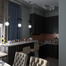 Визуализация интерьера кухни в современном стиле с элементами классики