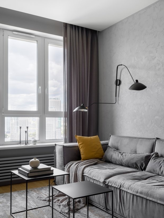 Фотография: Гостиная в стиле Современный, Минимализм, Квартира, Проект недели, Москва, 2 комнаты, 40-60 метров, 60-90 метров, Ксения Елисеева – фото на INMYROOM