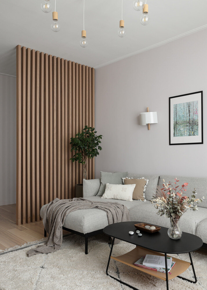 Фотография: Гостиная в стиле Современный, Квартира, Проект недели, Москва, Сталинка, 2 комнаты, 60-90 метров, Евгения Костенко, Руслан Типаев, Tipaev Kostenko – фото на INMYROOM