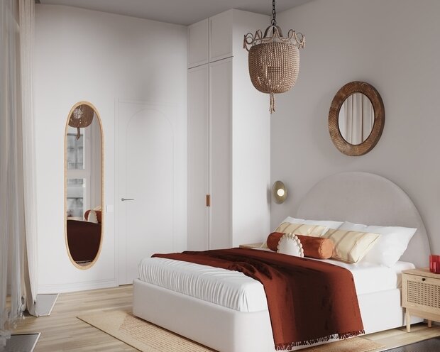 Фотография: Спальня в стиле Современный, Эко, Бохо, Квартира, Проект дня, Москва, 3 комнаты, 60-90 метров, terracotta.buro, Илона Рафикова – фото на INMYROOM