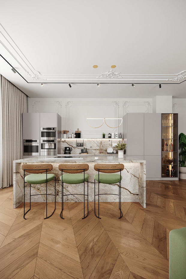 Фото из портфолио Cветлый интерьер в стиле современная классика в ЖК Neva Haus - 177 кв. метров – фотографии дизайна интерьеров на INMYROOM