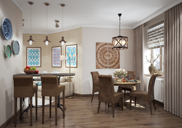 Фотография: Кухня и столовая в стиле Эклектика, Проект недели, ЖК АРТ, Красногорск, Студия 3.14, 4 и больше, 60-90 метров, Монолитно-кирпичный, ЖК «АРТ», энциклопедия_интерьер – фото на INMYROOM