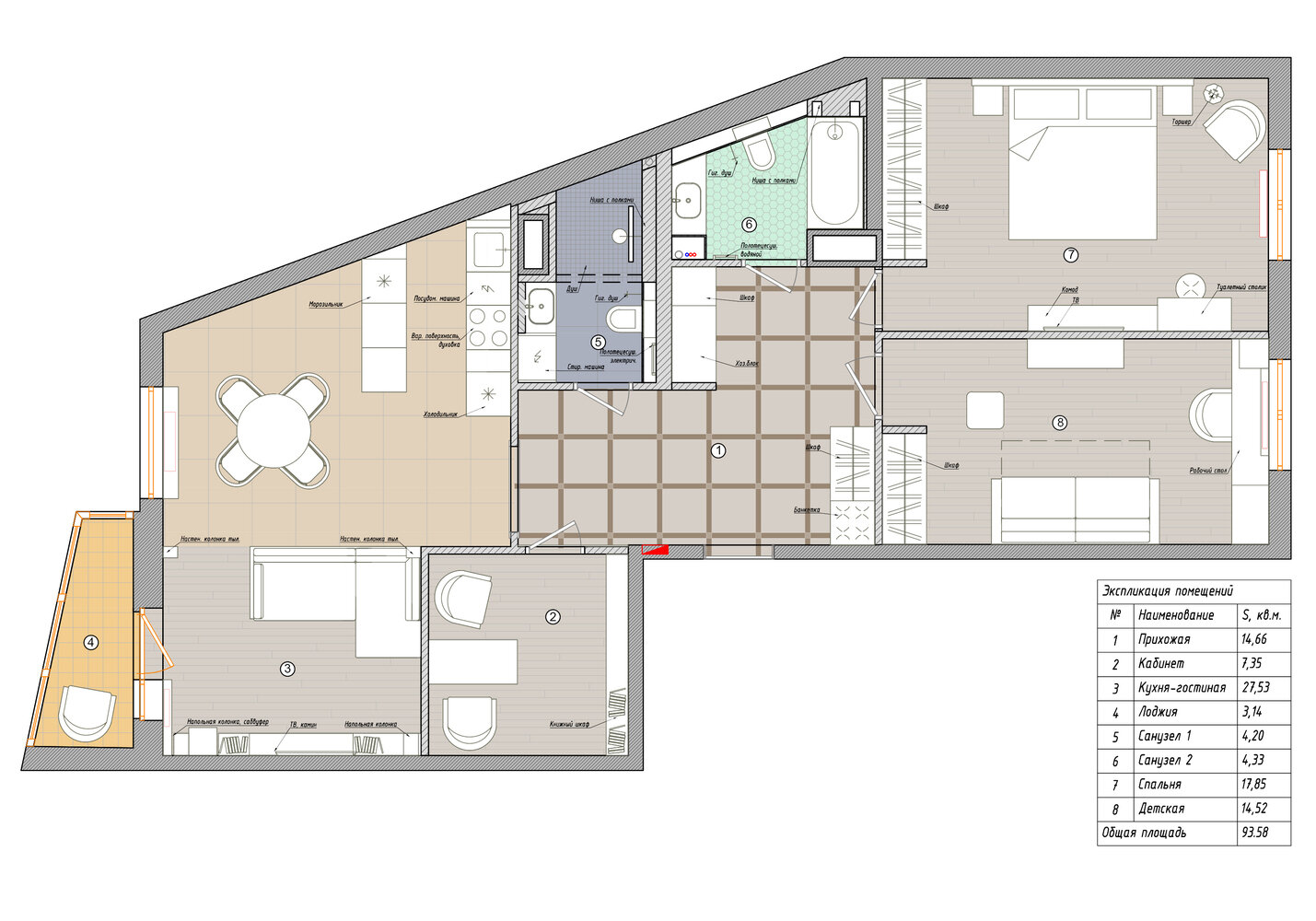 Фотография: Планировки в стиле , Современный, Квартира, Проект недели, Санкт-Петербург, Монолитный дом, 4 и больше, Более 90 метров, Александра Сакмарова – фото на INMYROOM