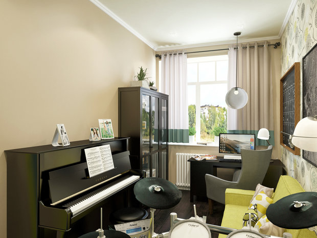 Фотография: Кабинет в стиле Современный, Эклектика, Квартира, Проект недели, ИКЕА, двушка, Benjamin Moore, Московская область, Little Greenе, Татьяна Безверхая, мебель из ИКЕА – фото на INMYROOM