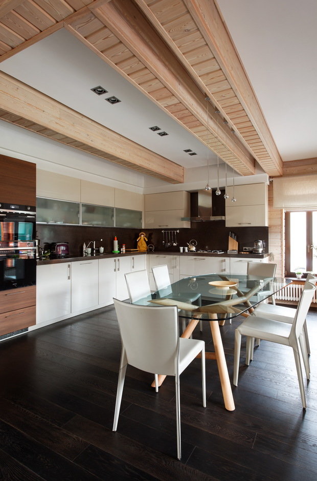 Фотография: Кухня и столовая в стиле Эко, Современный, Дом, Планировки, Artemide, Flos, Galassia, Harlequin, Kravet, Декор, Мебель и свет, Белый, Проект недели, Зеленый, Бежевый, Серый, Оранжевый, Коричневый, Подмосковье, Дом и дача, STUDIO ITALIA DESIGN, Hansgrohe, Духанино, Duralee, Galotty&radice, Cattelan Italia, Miniforms, Kolo, Desiree, Pierantoniobonacina, Leicht, Buschfeld, Fine Art Lamps, Beacon Hill, Таисия Капридова, Дмитрий Марьясов, АБ «Сретенка», современная отделка в типовом доме из бруса, dom-iz-brusa – фото на INMYROOM