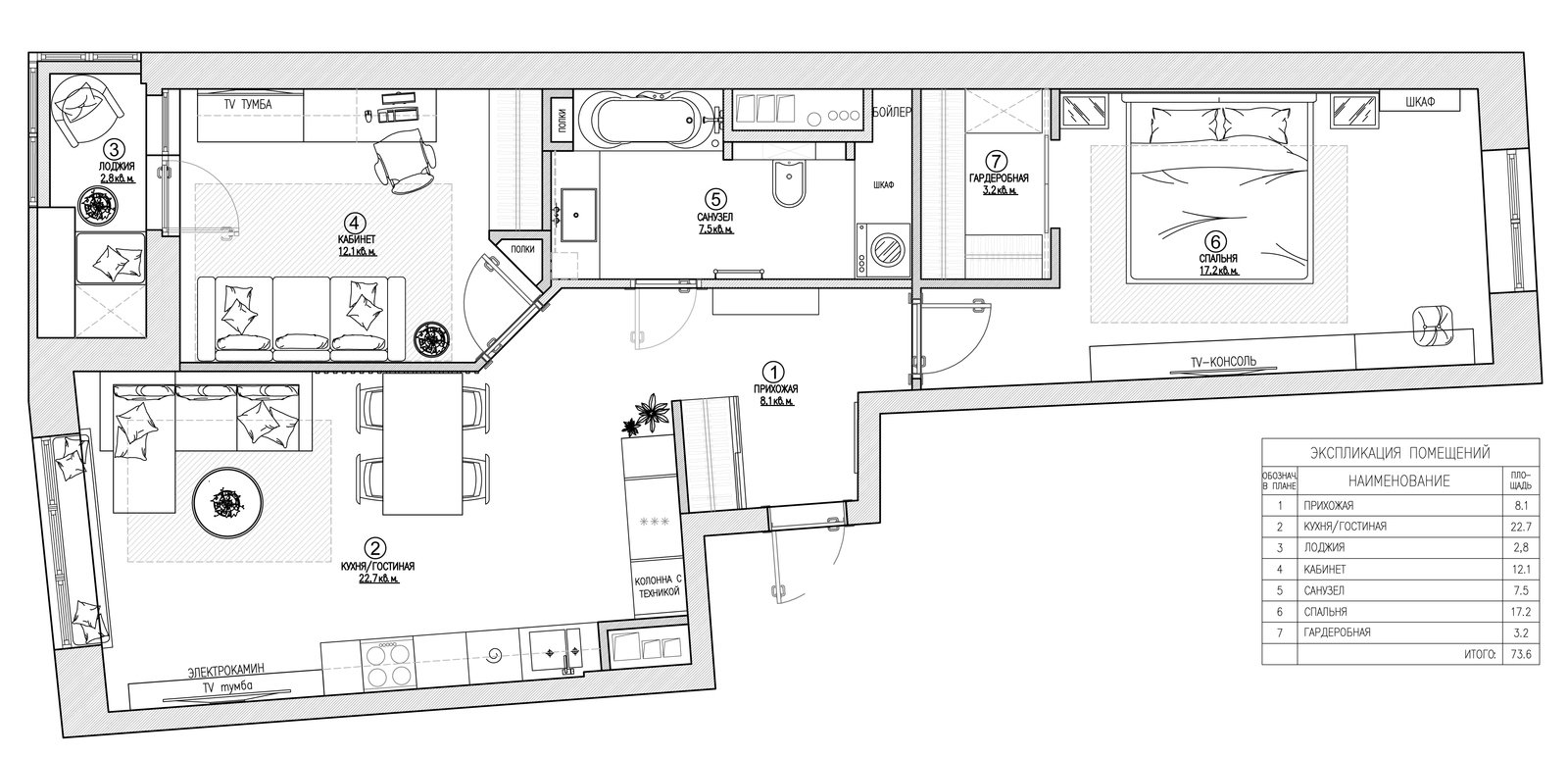 Фотография: Планировки в стиле , Современный, Квартира, Проект недели, Москва, 3 комнаты, 60-90 метров, Анастасия Бондарева – фото на INMYROOM