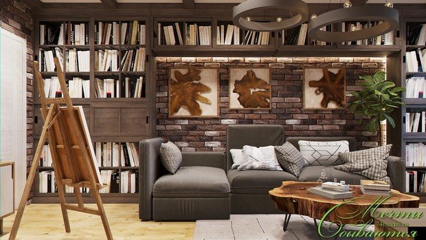 Фото из портфолио Интерьер кабинета со смелым сочетанием фактур – фотографии дизайна интерьеров на INMYROOM