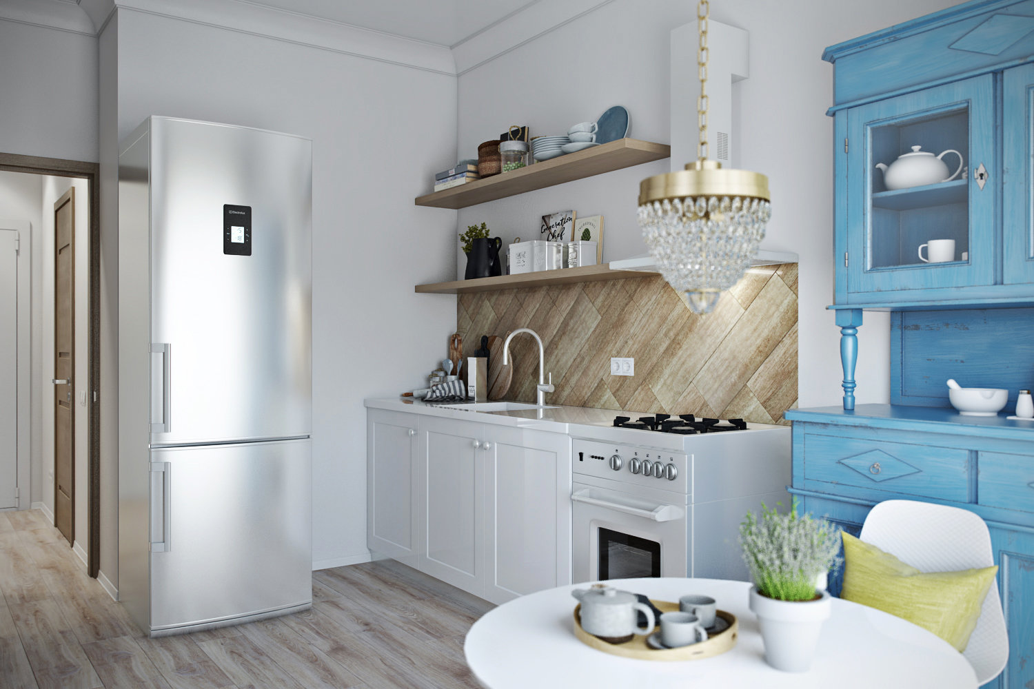 Фотография: Кухня и столовая в стиле Скандинавский, Квартира, Проект недели, 1 комната, до 40 метров, Ольга Буравкова, Монолитно-кирпичный, ЖК «Прима-Парк» – фото на INMYROOM