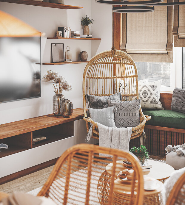 Фотография: Гостиная в стиле Скандинавский, Современный, Эклектика, Бохо, Квартира, Проект недели, Москва, 3 комнаты, 60-90 метров, KSInteriors – фото на INMYROOM