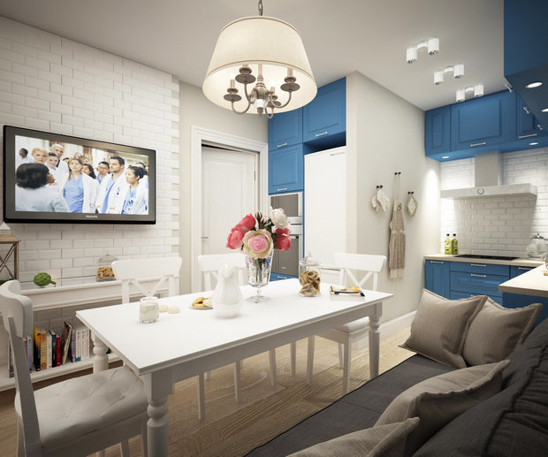 Фотография: Кухня и столовая в стиле Прованс и Кантри, Квартира, Перепланировка, Московская область, Балашиха, Монолитный дом, El Trento Design & Interior, 2 комнаты, 40-60 метров – фото на INMYROOM