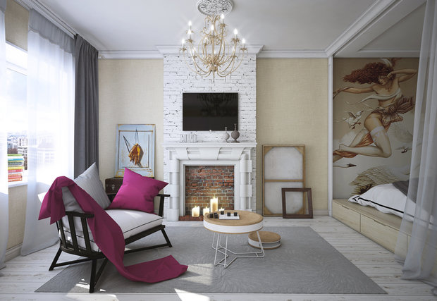 Фотография: Гостиная в стиле Эклектика, Квартира, Дома и квартиры, Проект недели – фото на INMYROOM