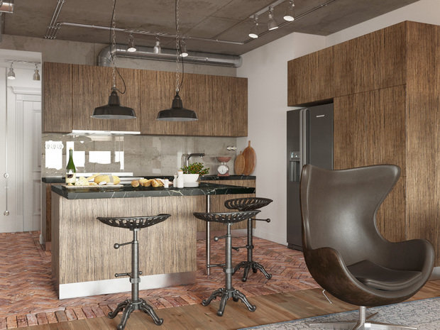 Фотография: Кухня и столовая в стиле Лофт, Квартира, Проект недели, Москва, Ирина Кривцова, Монолитный дом, 4 и больше, Более 90 метров, ЖК «Триколор» – фото на INMYROOM