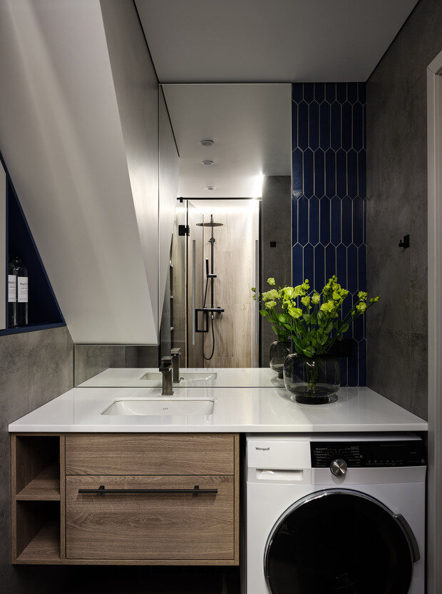 Фотография: Ванная в стиле Современный, Малогабаритная квартира, Квартира, Проект дня, Москва, Монолитный дом, 2 комнаты, до 40 метров, Яна Гафарова – фото на INMYROOM