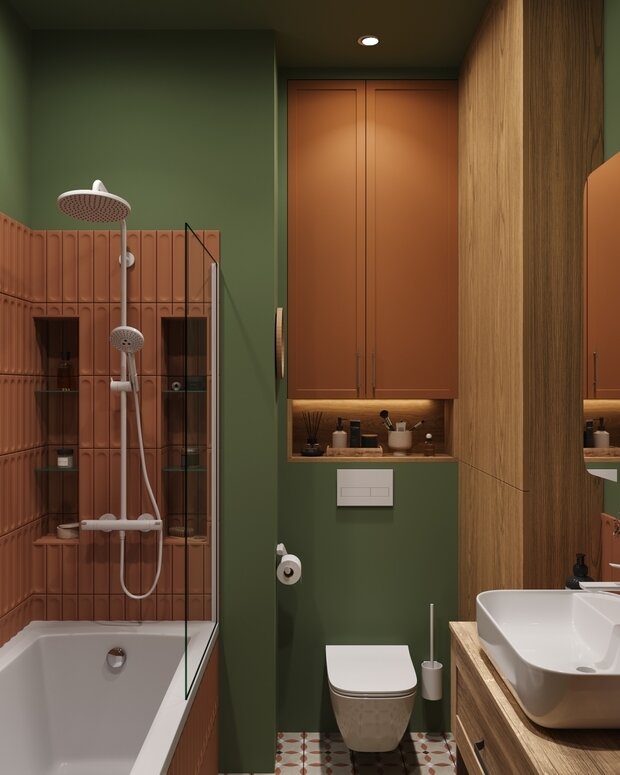 Фотография: Ванная в стиле Современный, Квартира, Проект дня, Москва, Монолитный дом, 40-60 метров, ЖК «Holland Park», Гера Остин, Анна Лаковская – фото на INMYROOM