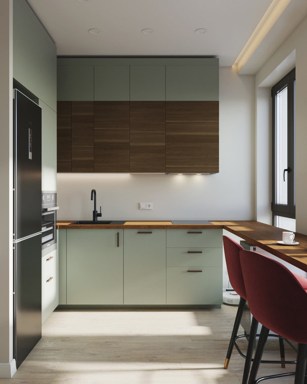 Фотография: Кухня и столовая в стиле Минимализм, Современный, Малогабаритная квартира, Квартира, Студия, Проект недели, Санкт-Петербург, до 40 метров, Olala Design, Ольга Семченко – фото на INMYROOM