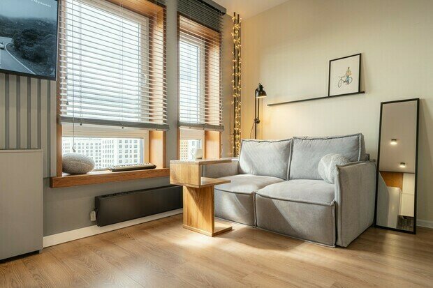 Фотография: Гостиная в стиле Современный, Минимализм, Малогабаритная квартира, Квартира, Студия, Проект дня, до 40 метров, Люберцы, Полина Дадыко – фото на INMYROOM