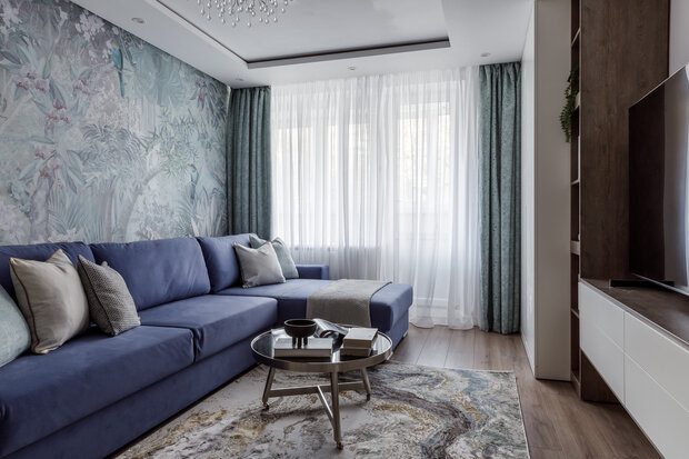 Фотография: Гостиная в стиле Современный, Квартира, Проект дня, Москва, И-522А, Панельный дом, 3 комнаты, 60-90 метров, Ольга Филиппова – фото на INMYROOM