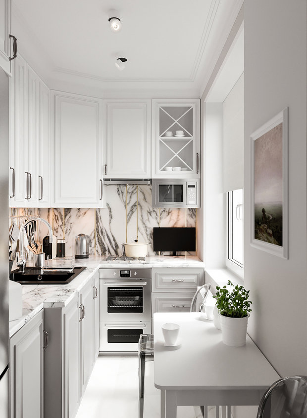 Фотография: Кухня и столовая в стиле Классический, Современный, Ванная, Гостиная, Спальня, Балкон, Квартира, Проект недели, 2 комнаты, 40-60 метров, ПРЕМИЯ INMYROOM – фото на INMYROOM