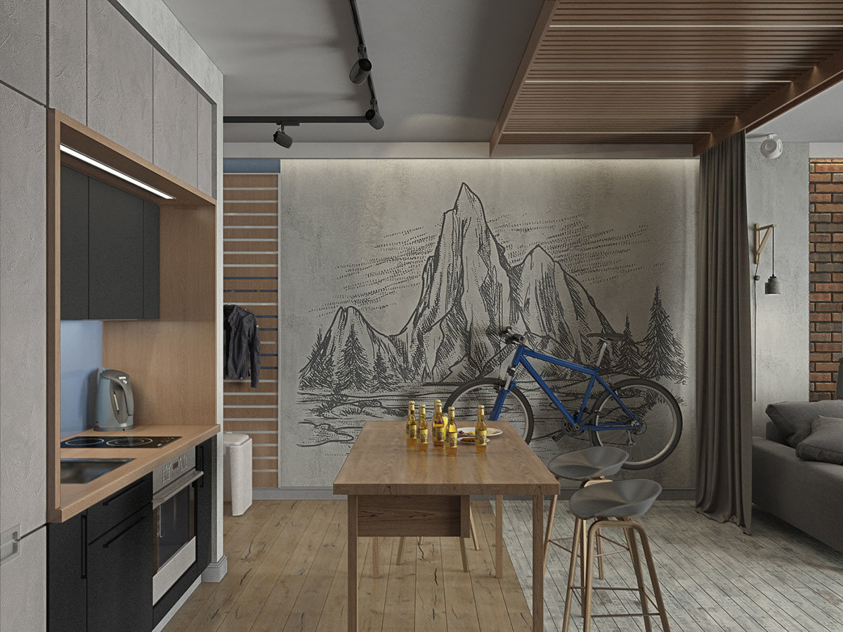 Фотография: Кухня и столовая в стиле Лофт, Современный, Квартира, Студия, Проект недели, Дмитровский район, Евгения Ермолаева, EEDS, 40-60 метров, Монолитно-кирпичный, ЖК «Пятиречье» – фото на INMYROOM