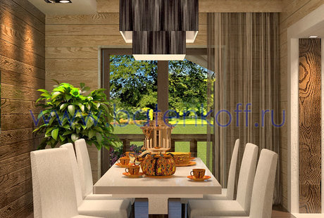 Дизайн проект столовой в доме из бруса 